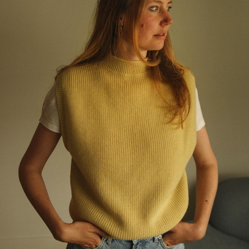 Women's Knitted Vest - 100% Merino Wool - Light Yellow (S-M)
