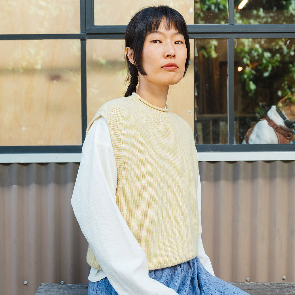 Women's Knitted Vest - 100% Merino Wool - Light Yellow (L-XL) *Last One!
