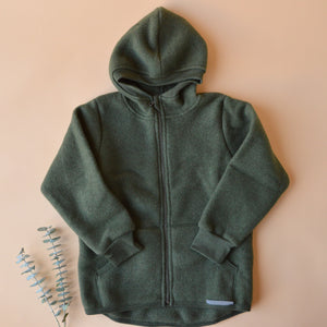 Hooded Jacket in Organic Wool Fleece with Zip (big kids 9-12y+)