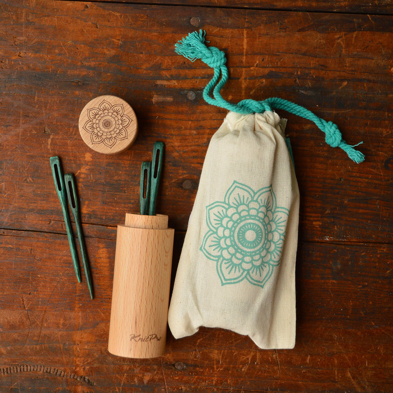 Wooden Darners in a Wooden Case (4 Needles)