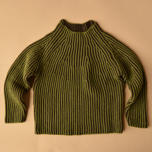 Afron Brioch Knit Pullover - 100% Merino - Fennel/Cocoa (8-12y+)