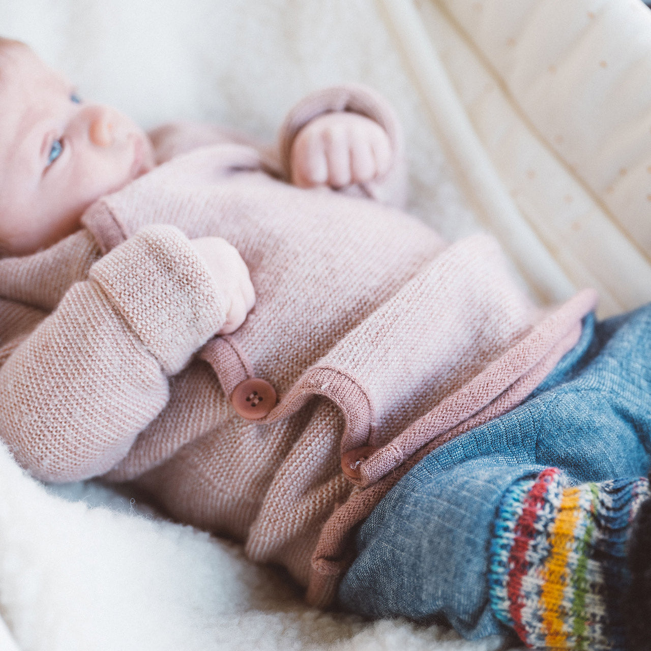 Organic Merino Baby Jacket - Rose/Natural (3m-4y) *Retired Colour