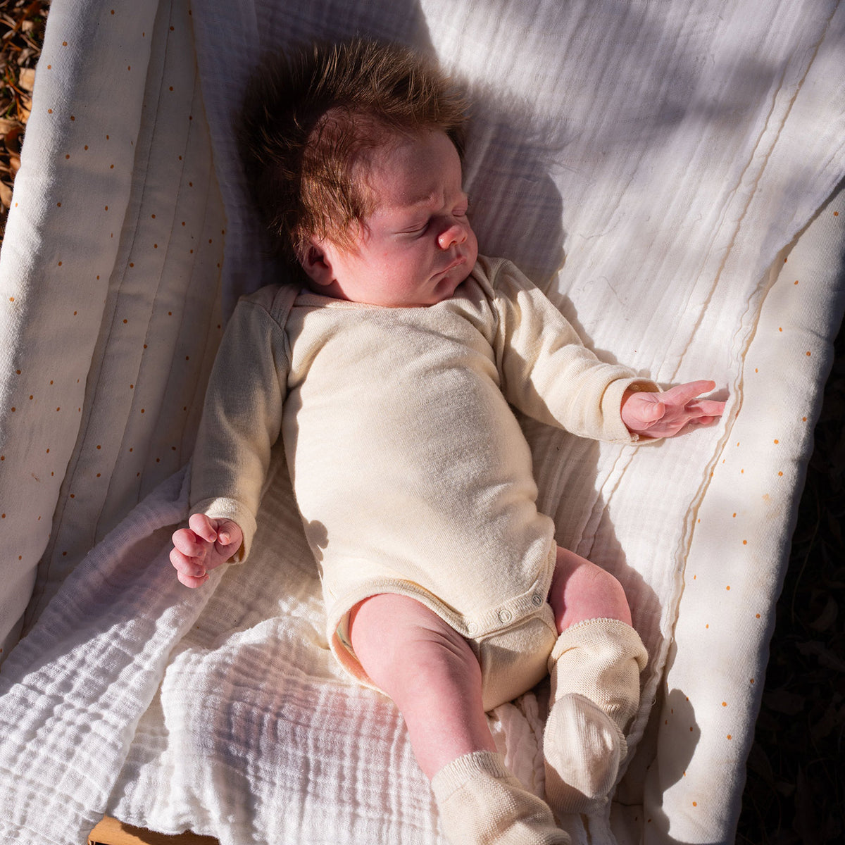 Baby Bodysuit Long Sleeve - Organic Wool/Silk - Natural (0-3yrs)