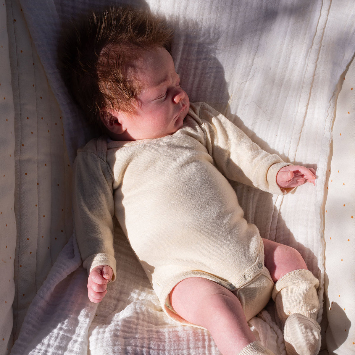 Baby Bodysuit Long Sleeve - Organic Wool/Silk - Natural (0-3yrs)