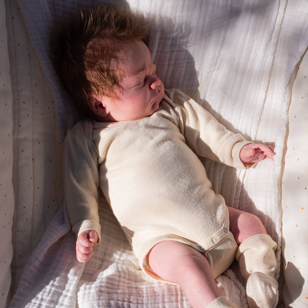 Baby Bodysuit Long Sleeve - Organic Wool/Silk - Natural (0-3yrs)