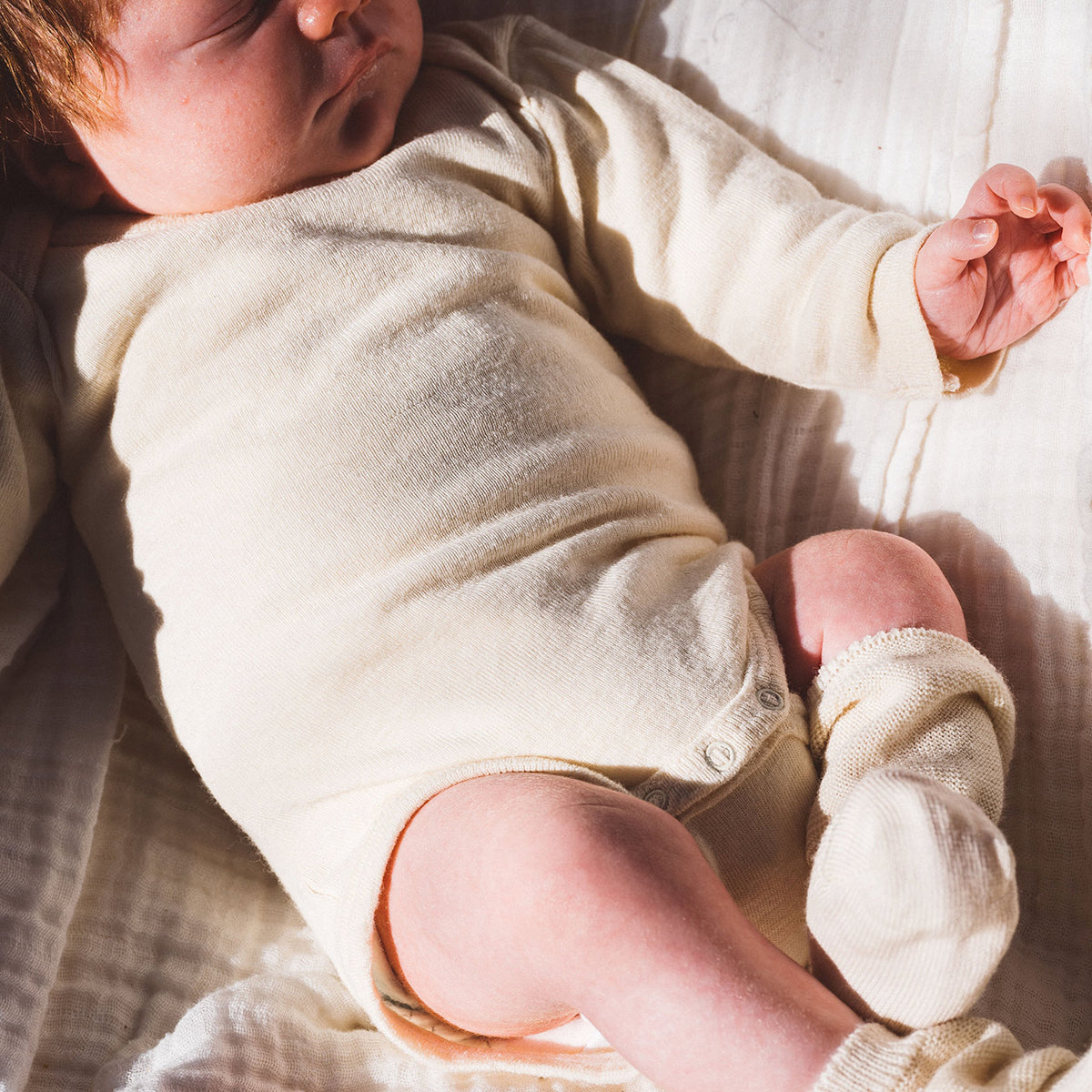 Baby Bodysuit Long Sleeve - Organic Wool/Silk - Natural (0-3yrs)