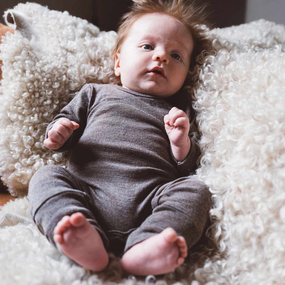 Baby Footless Sleep Suit Onesie - Organic Wool/Silk - Walnut (0-24m)