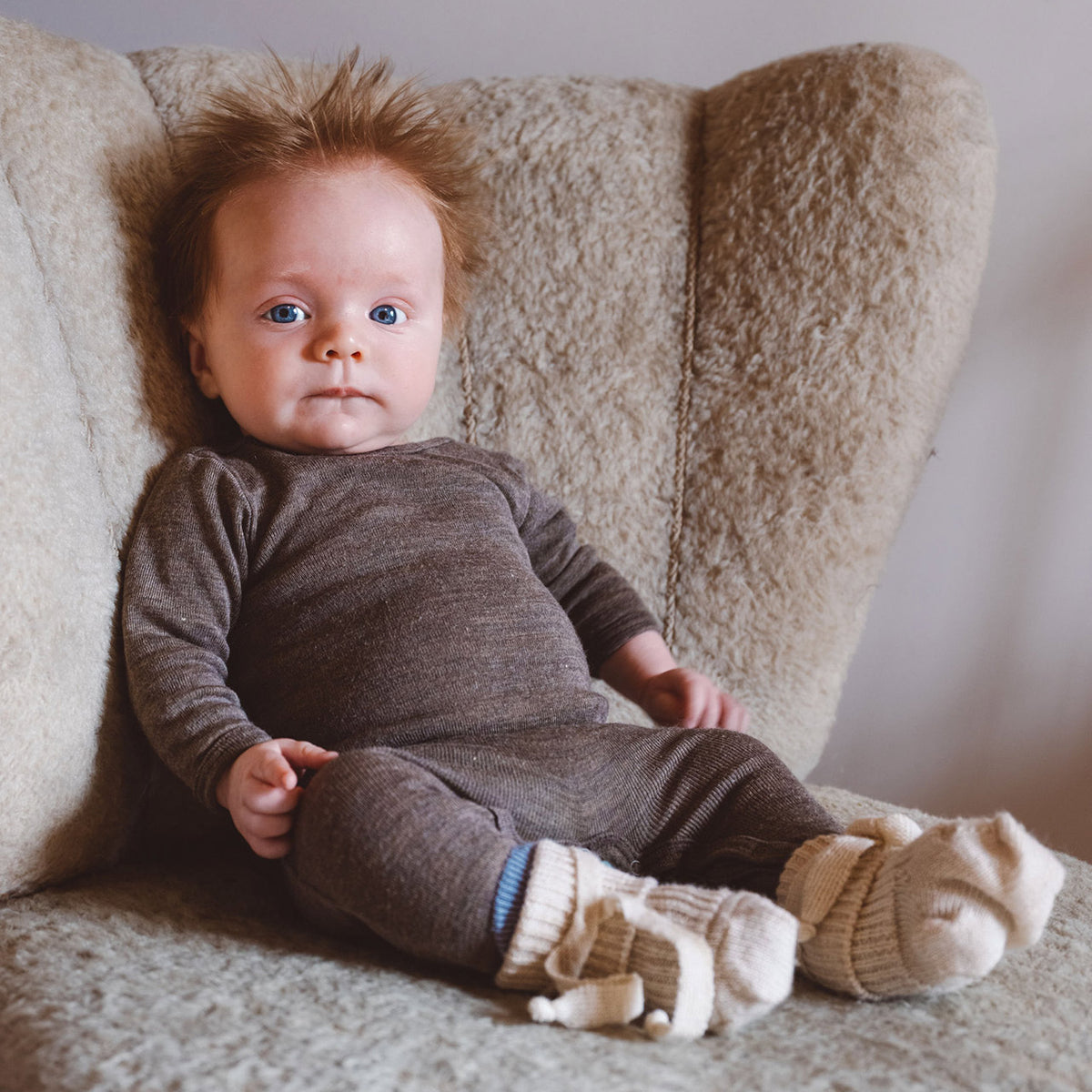 Baby Footless Sleep Suit Onesie - Organic Wool/Silk - Walnut (0-24m)