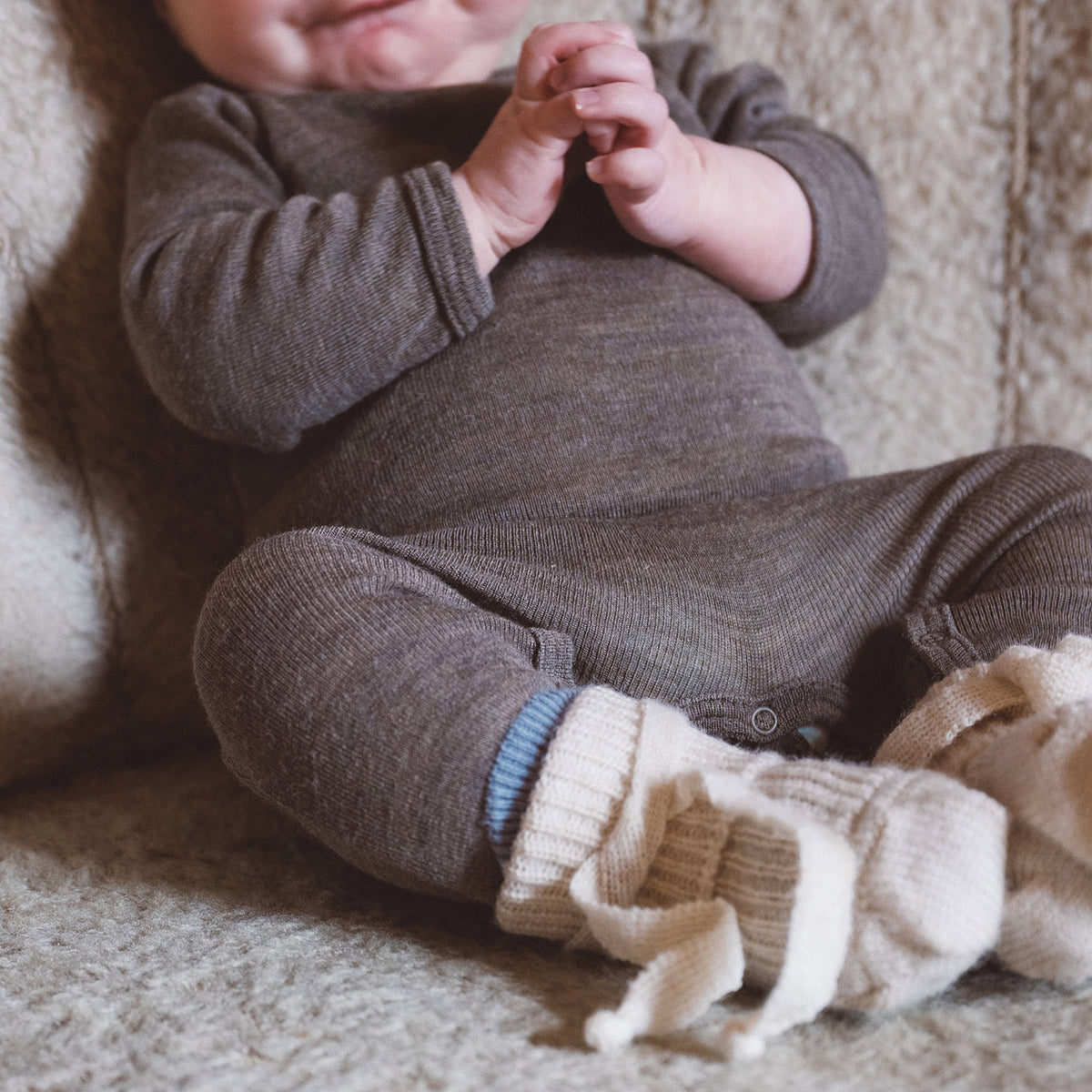 Baby Footless Sleep Suit Onesie - Organic Wool/Silk - Walnut (0-24m)