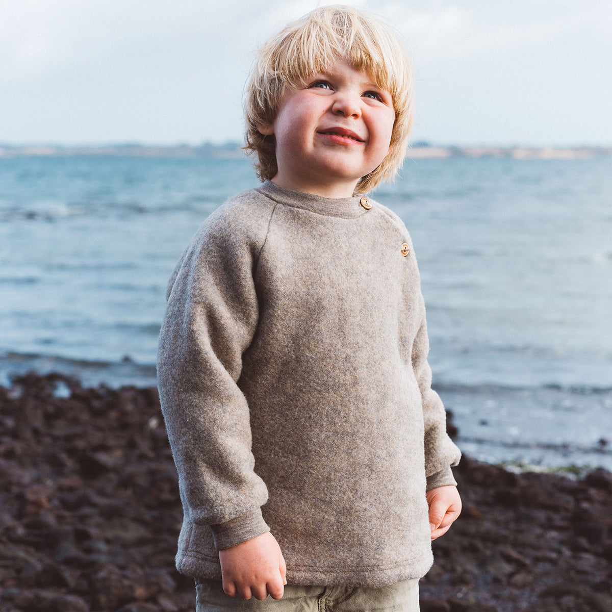 Baby Raglan Jumper - 100% Organic Wool Fleece - Walnut (3m-6y)