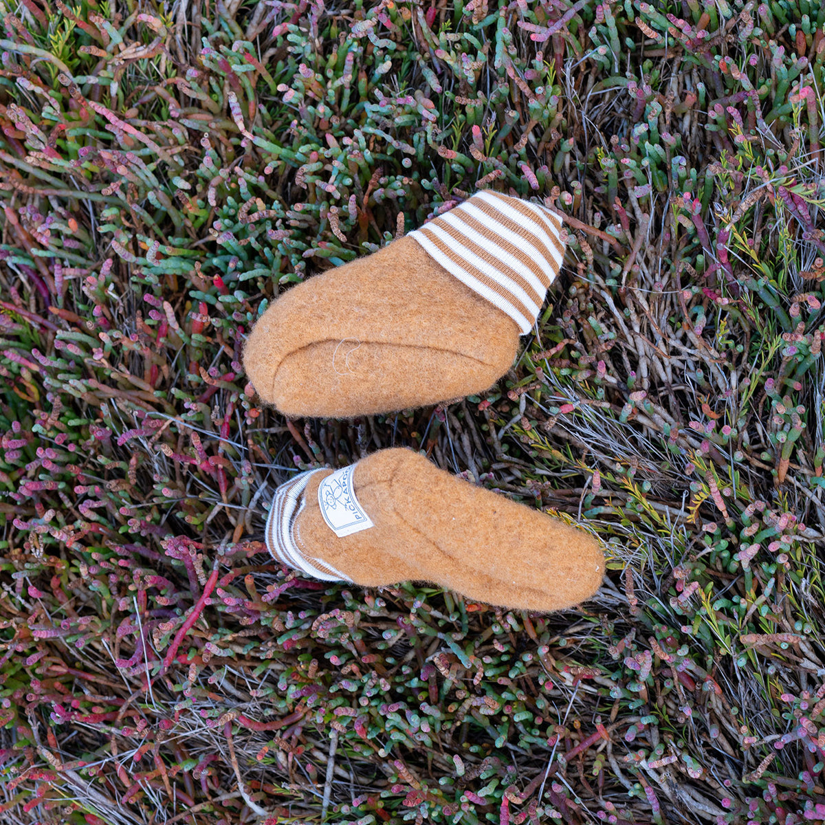 Sox Baby Booties/Socks with Striped Cuffs - Organic Wool Fleece (6-12m) *Last Pair!