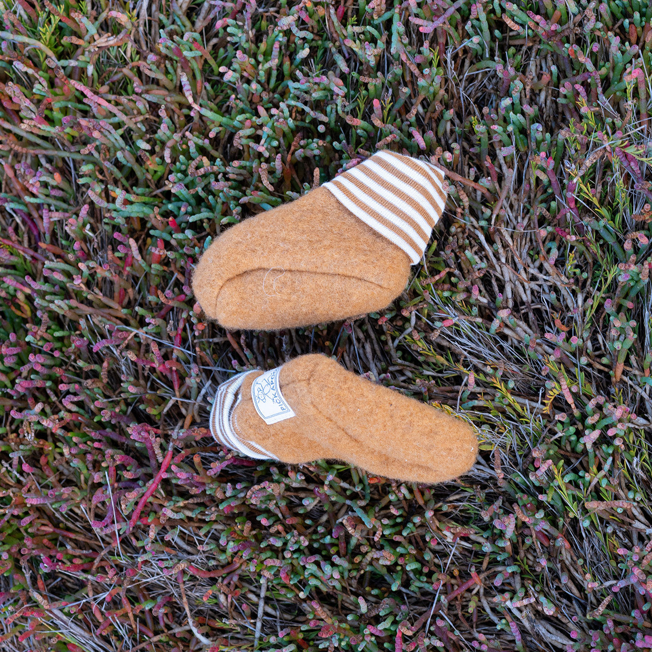 Sox Baby Booties/Socks with Striped Cuffs - Organic Wool Fleece (6-12m) *Last Pair!