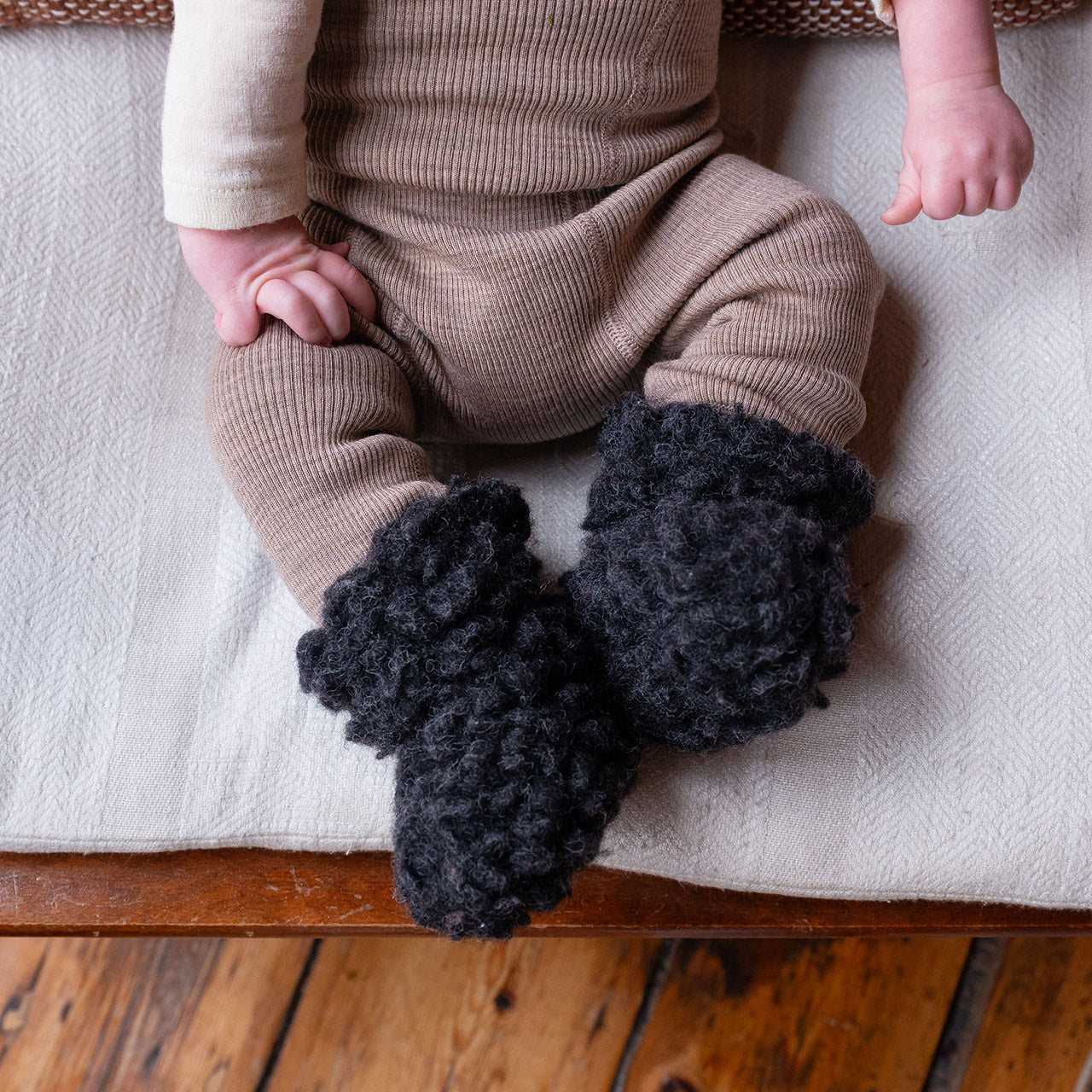 Plush Bear Booties - Wool/Tencel Teddy (0-24m)