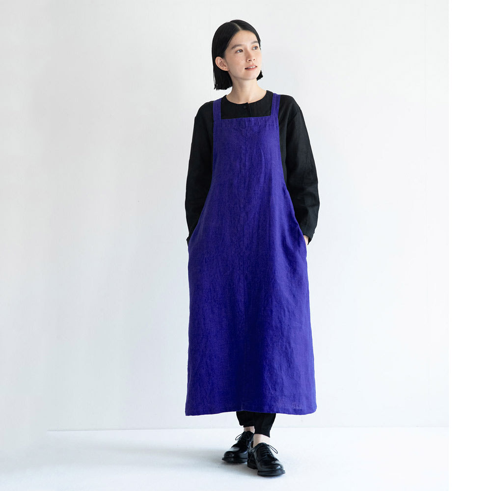 Maria Apron Dress - 100% Linen - Cobalt