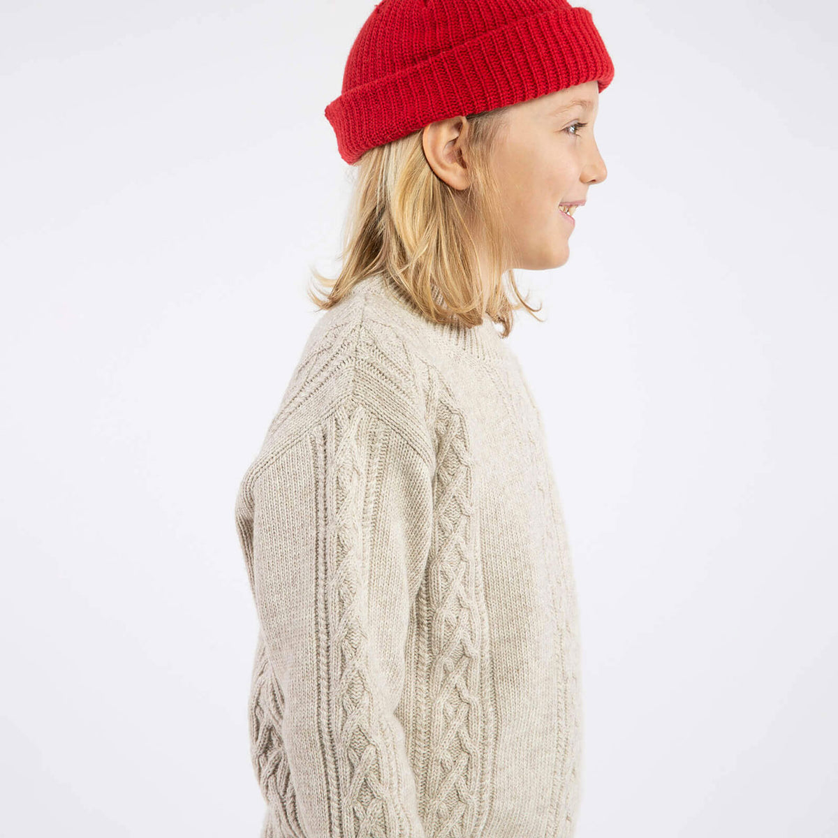 Cable Knit Sweater - Organic Wool/Cotton - Salt (9-14y)