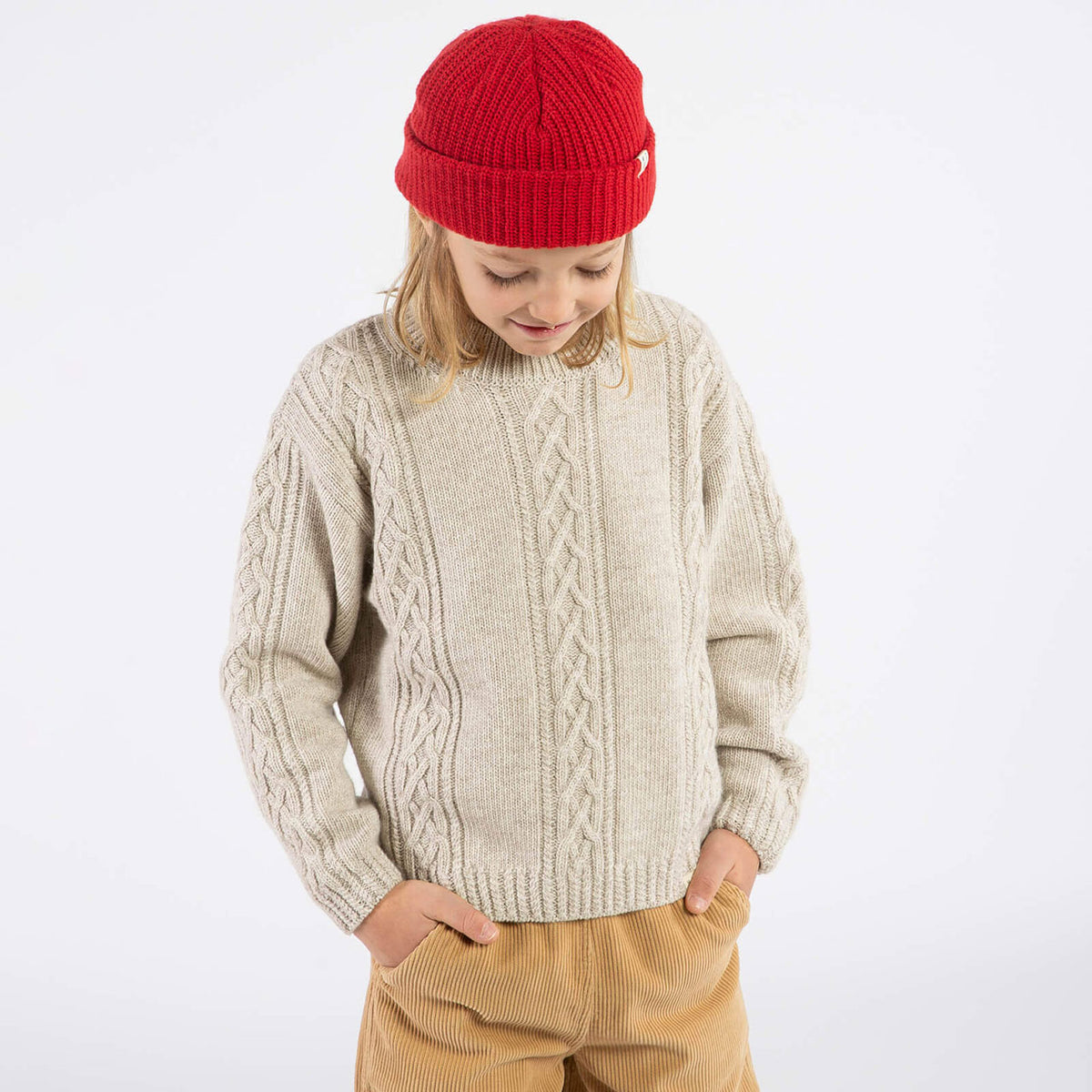 Cable Knit Sweater - Organic Wool/Cotton - Salt (9-14y)