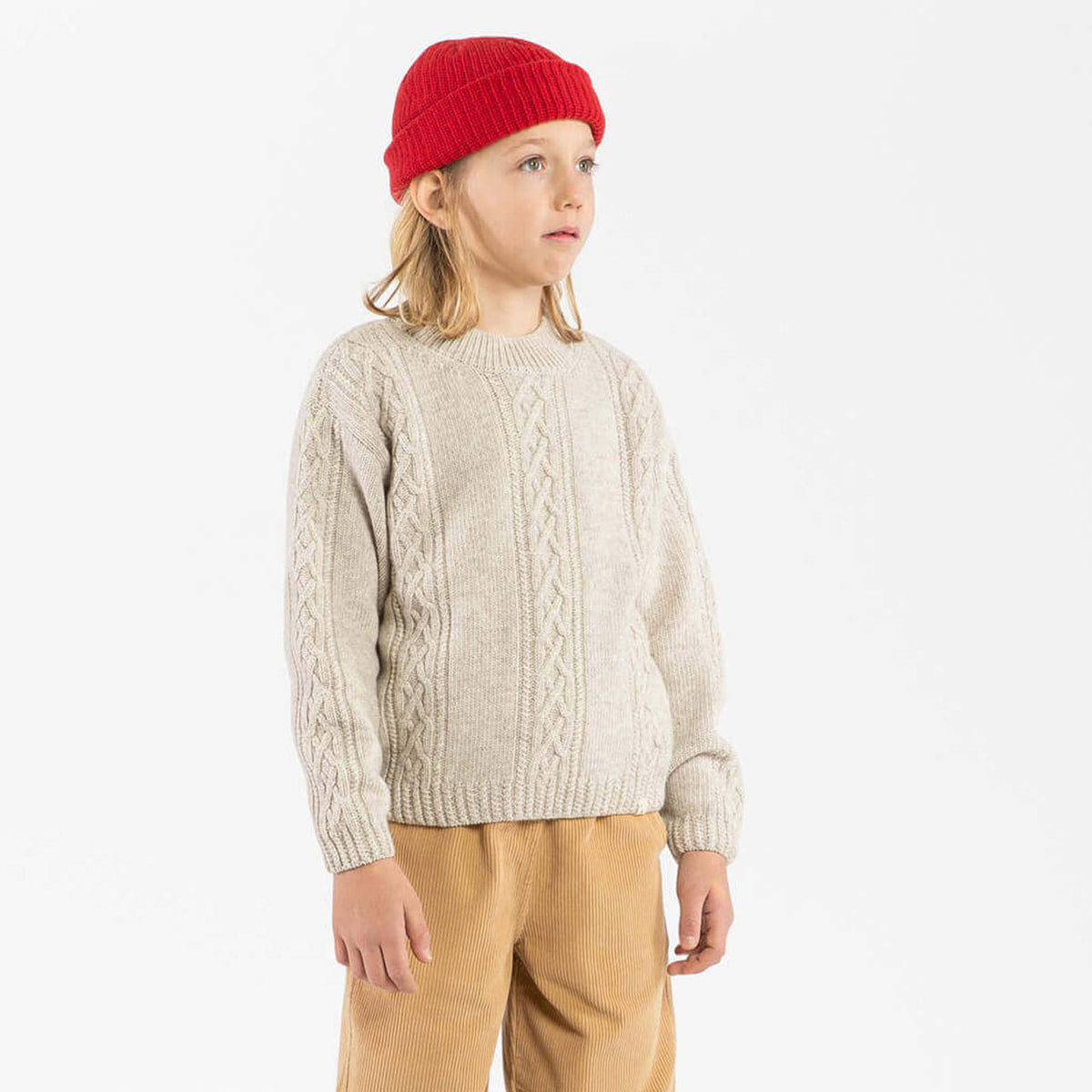 Cable Knit Sweater - Organic Wool/Cotton - Salt (9-14y)