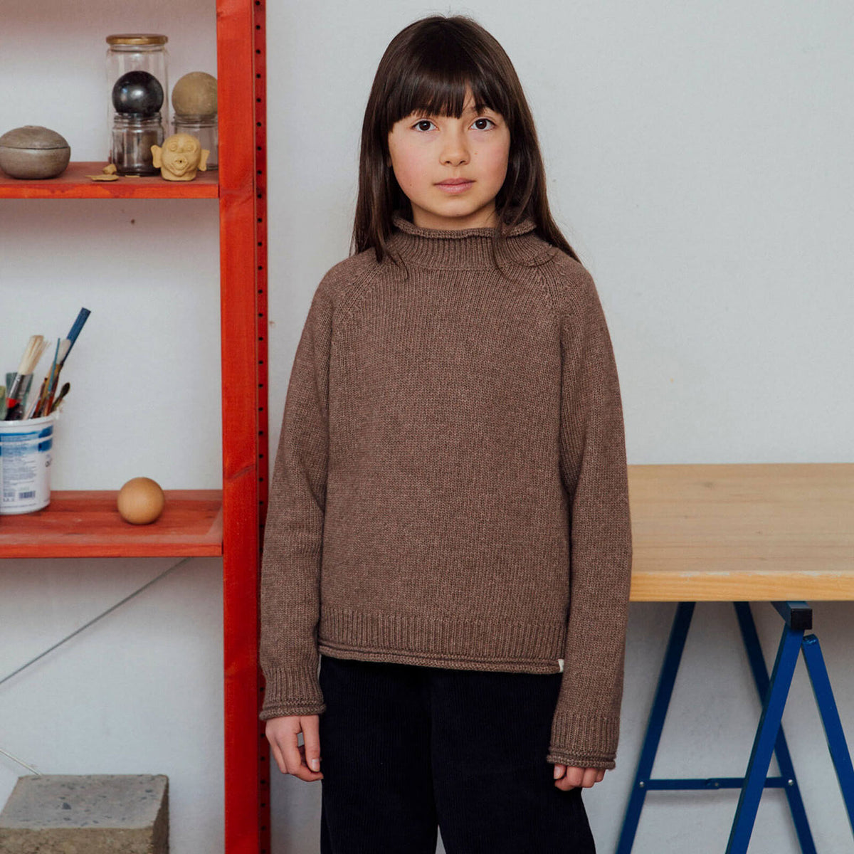 Raglan High Neck Sweater - Organic Wool/Cotton (9-14y)