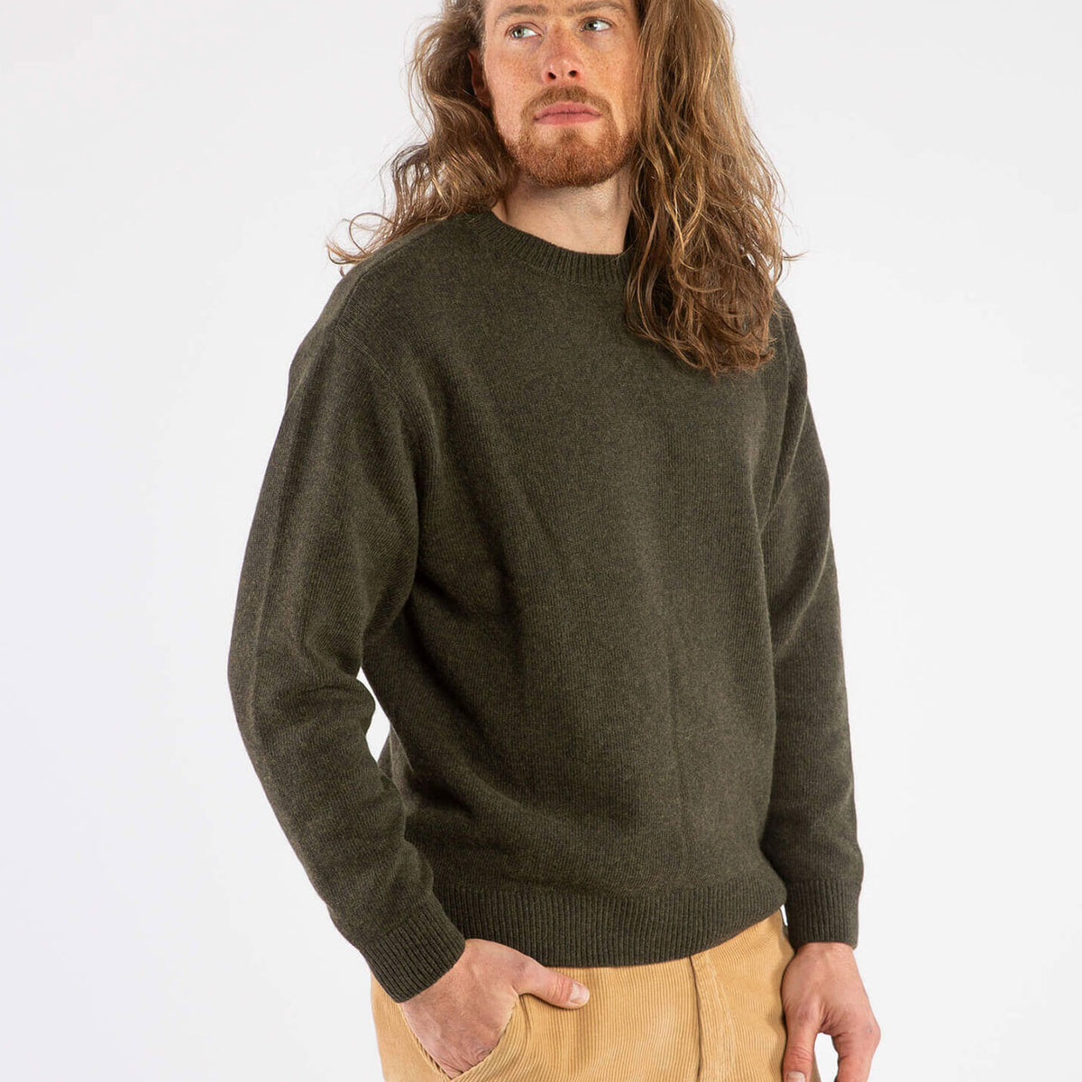 Mens Classic Crew Neck Sweater - Organic Wool/Cotton (S, M, L)
