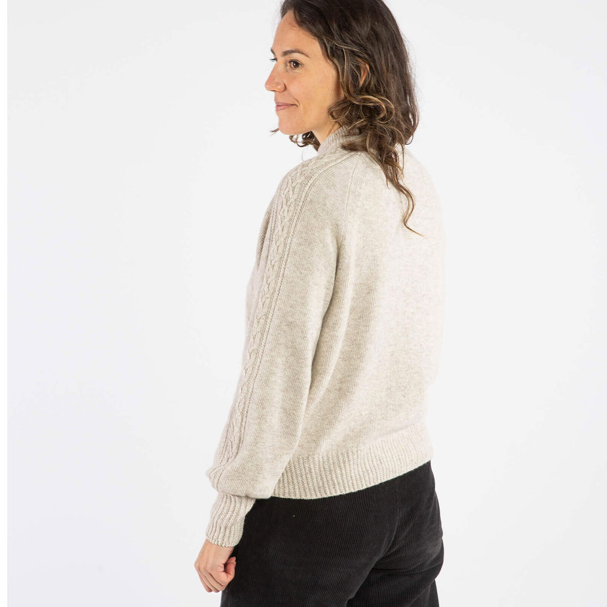 Womens Cable Knit Sweater - Organic Wool/Cotton (S, M, L)