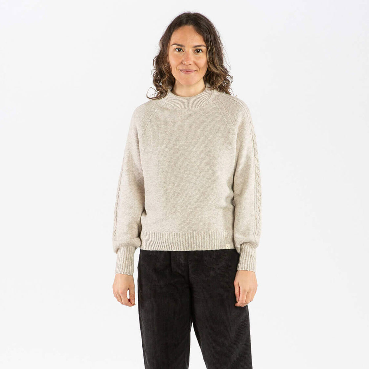 Womens Cable Knit Sweater - Organic Wool/Cotton (S, M, L)