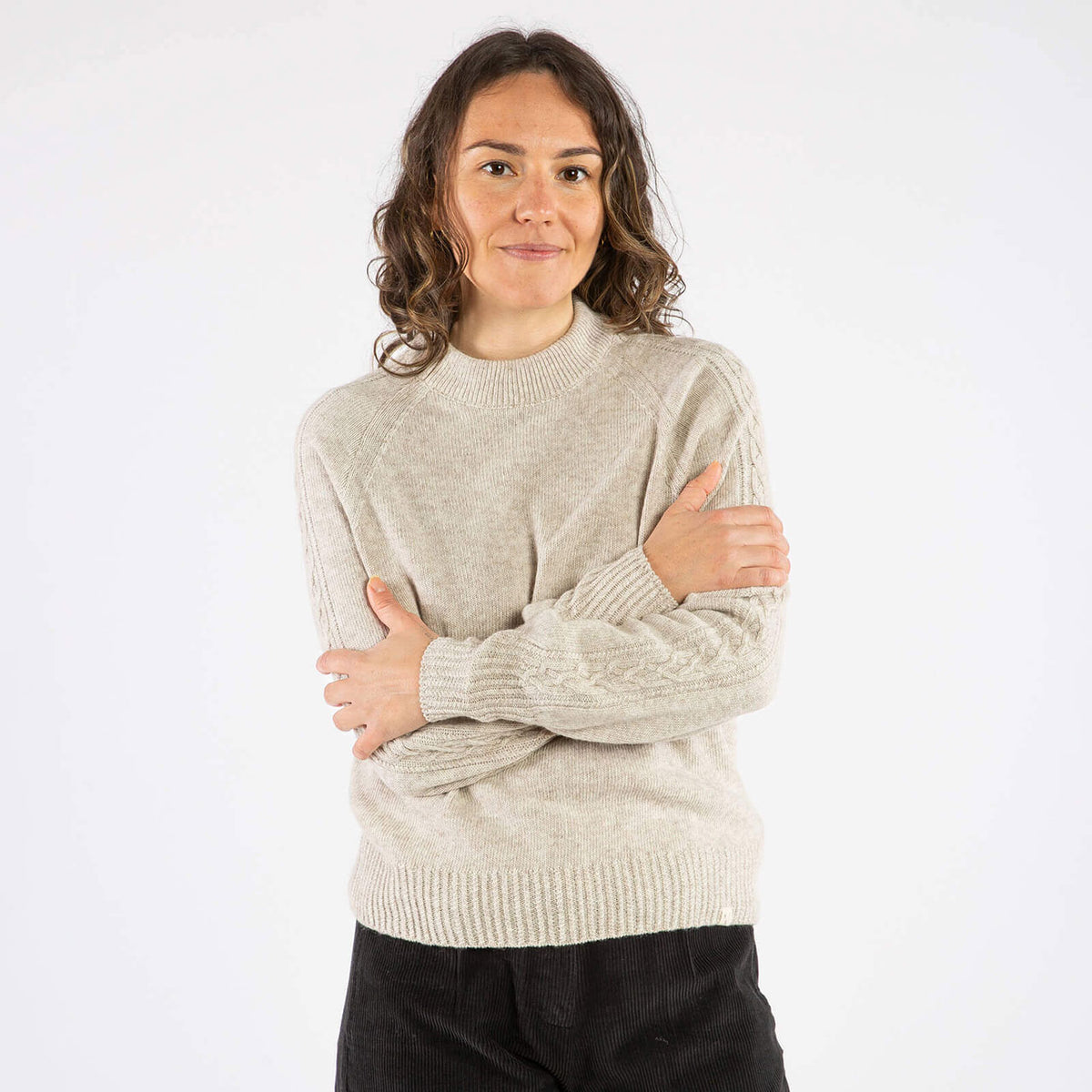 Womens Cable Knit Sweater - Organic Wool/Cotton (S, M, L)