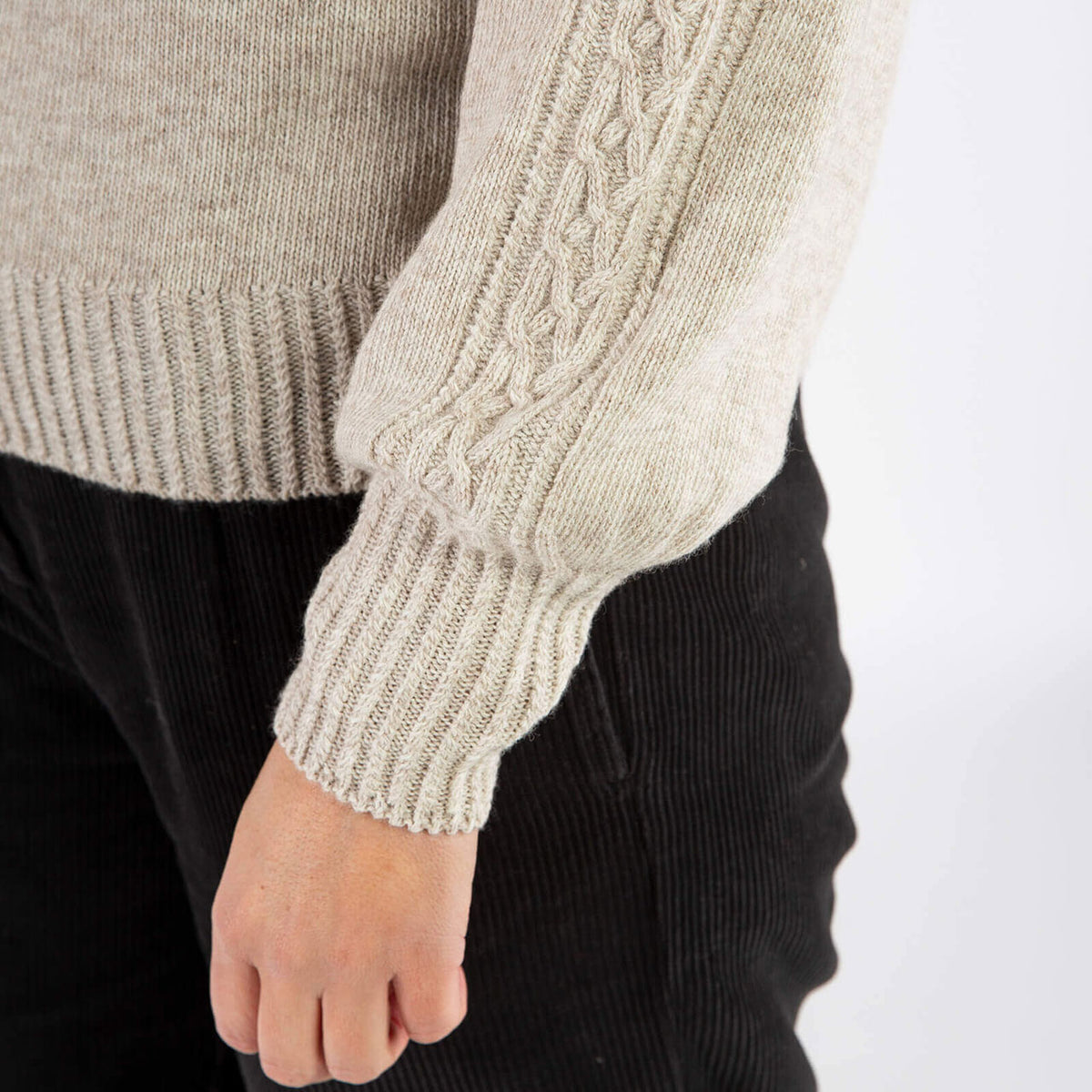 Womens Cable Knit Sweater - Organic Wool/Cotton (S, M, L)