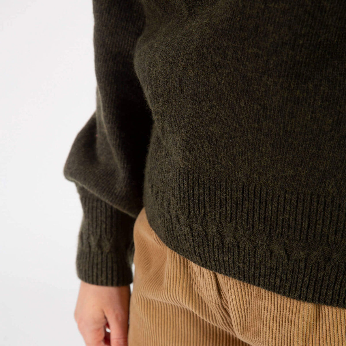 Womens Turtleneck Pullover - Organic Wool/Cotton - Olive (S, M, L)
