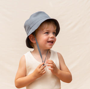 Child's Linen Bucket Hat with Quilted Brim