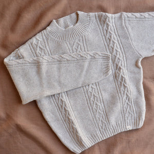 Cable Knit Sweater - Organic Wool/Cotton - Salt (9-14y)