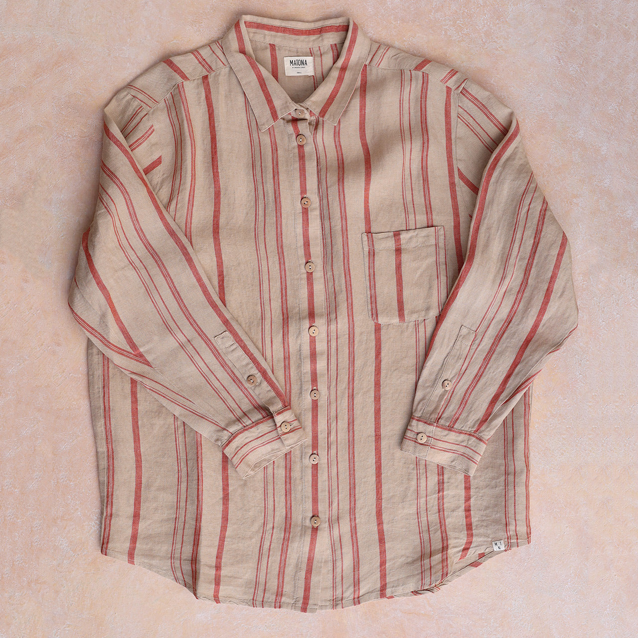 Shirt Blouse - 100% Linen - Rust Stripes