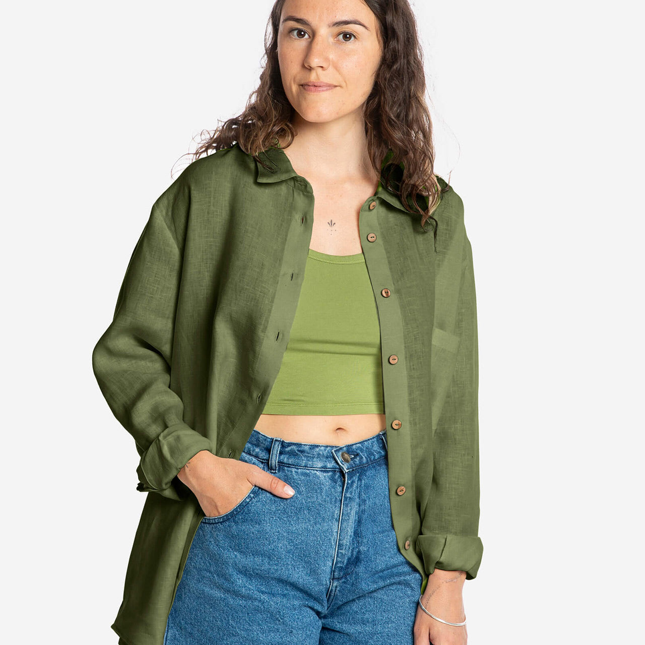 Shirt Blouse - 100% Linen - Olive