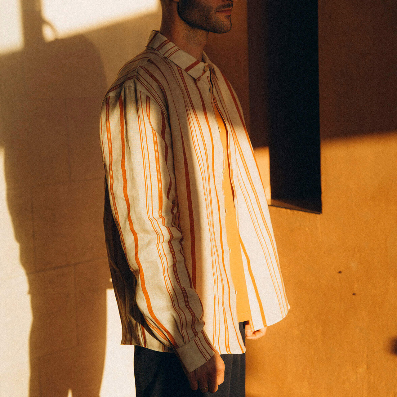 Shirt Blouse - 100% Linen - Rust Stripes