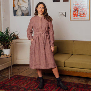Belted Dress - 100% Linen - Heather Check (Women's S-L)