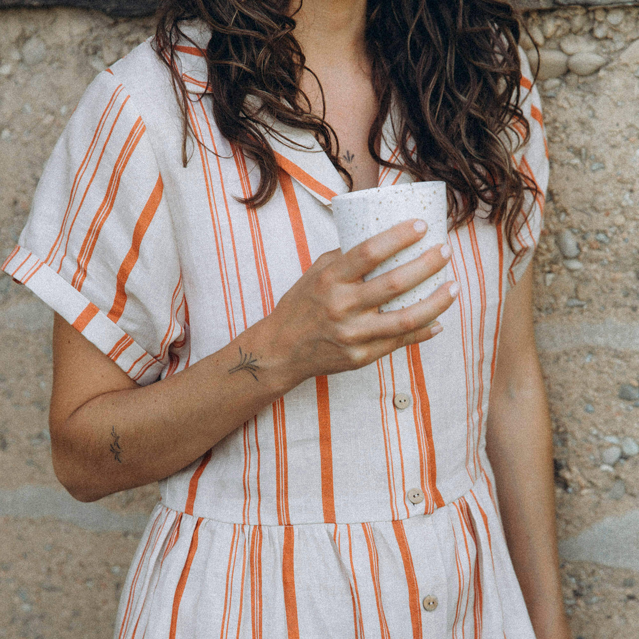 Collared Dress - 100% Linen - Rust Stripes