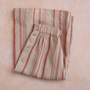 Midi Skirt - 100% Linen - Rust Stripe