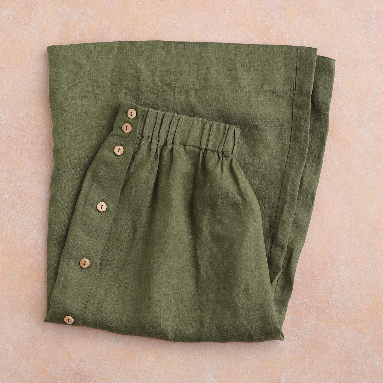 Midi Skirt - 100% Linen - Olive