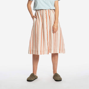 Midi Skirt - 100% Linen - Rust Stripe