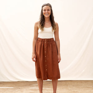 Midi Skirt - 100% Linen - Cardamom (Women's S-L)