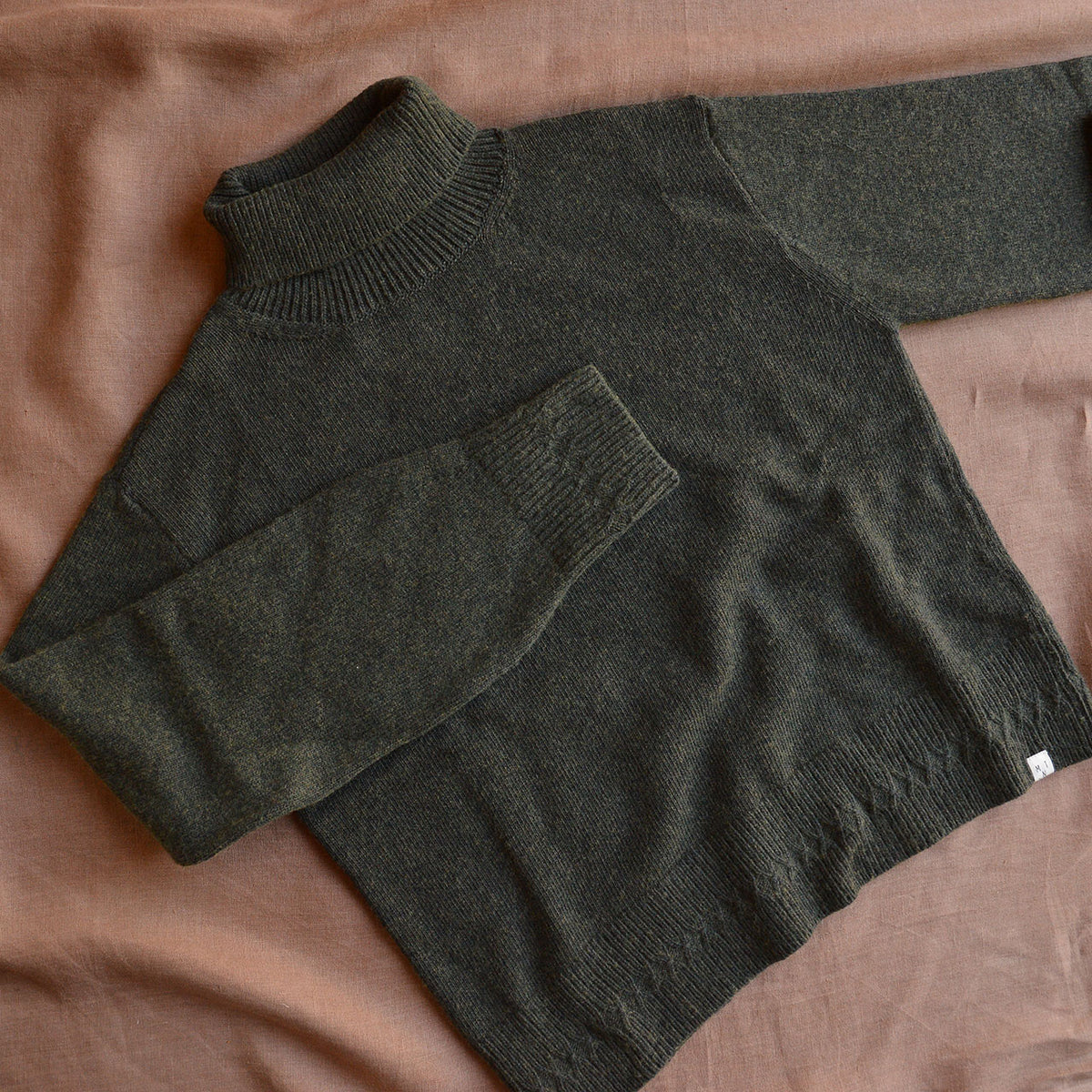 Womens Turtleneck Pullover - Organic Wool/Cotton - Olive (S, M, L)