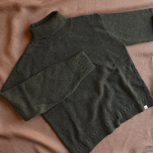 Womens Turtleneck Pullover - Organic Wool/Cotton - Olive (S, M, L)