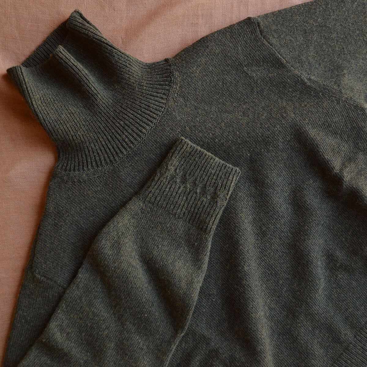 Womens Turtleneck Pullover - Organic Wool/Cotton - Olive (S, M, L)