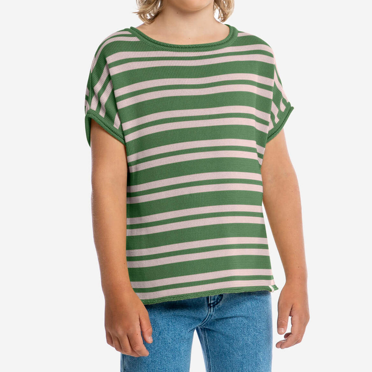 Boxy Knit T-Shirt - 100% Organic Cotton - Vanilla Stripe (Teens/Women)
