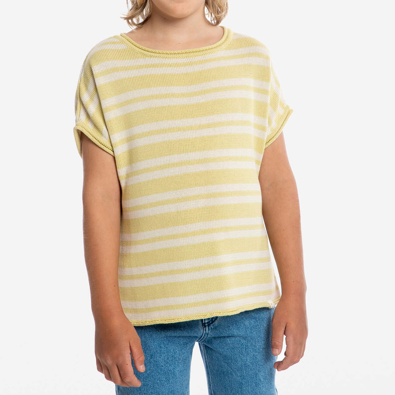 Boxy Knit T-Shirt - 100% Organic Cotton - Vanilla Stripe (Teens/Women)