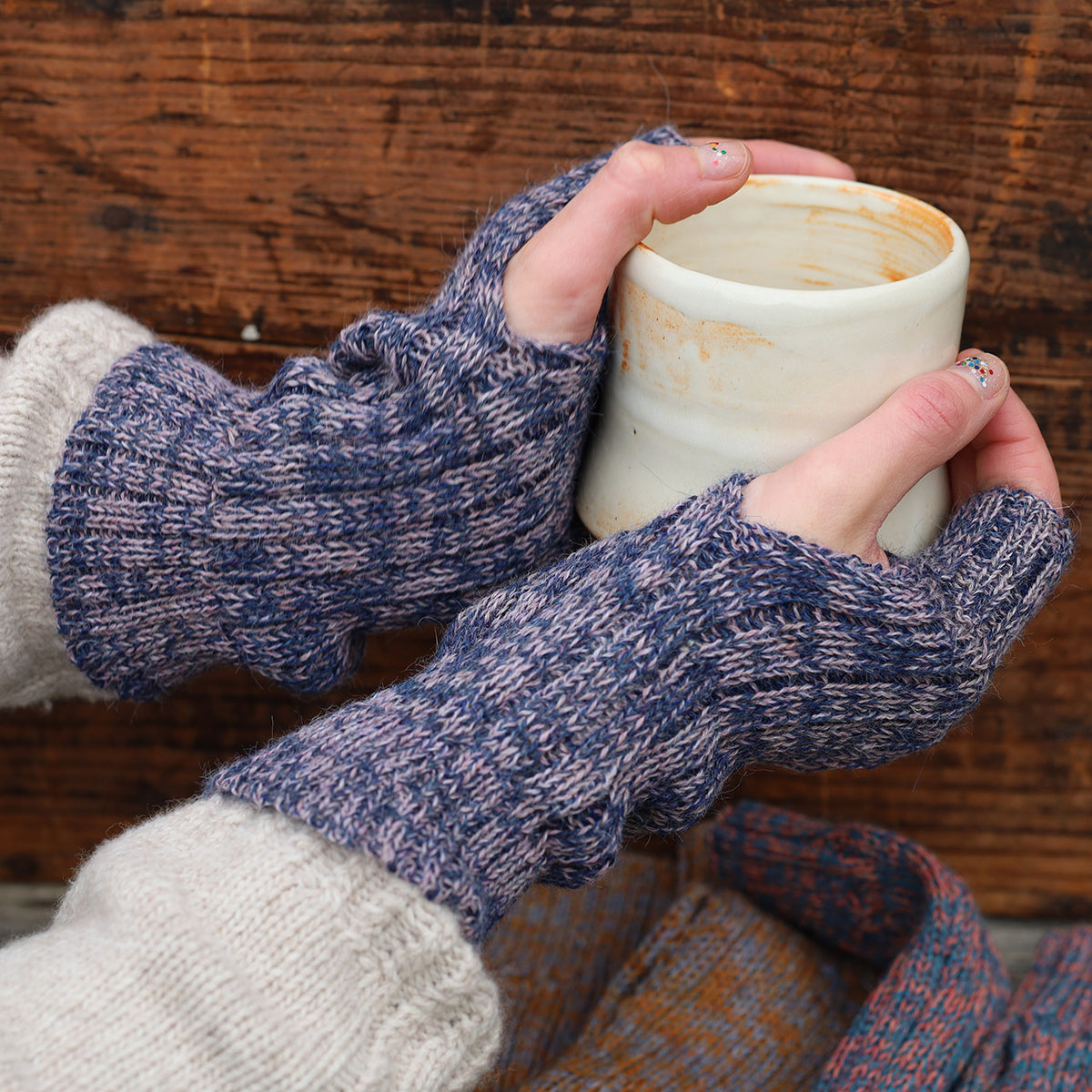 Fingerless Mits - 100% Baby Alpaca - Two Tone Melange (Youth-Adult)