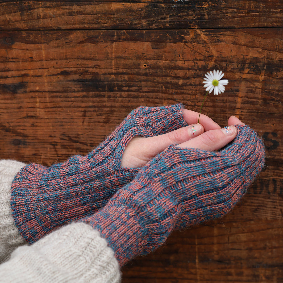 Fingerless Mits - 100% Baby Alpaca - Two Tone Melange (Youth-Adult)