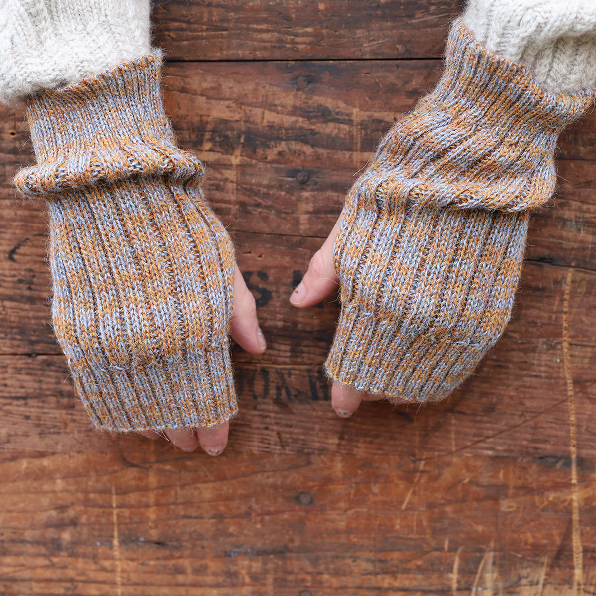 Fingerless Mits - 100% Baby Alpaca - Two Tone Melange (Youth-Adult)