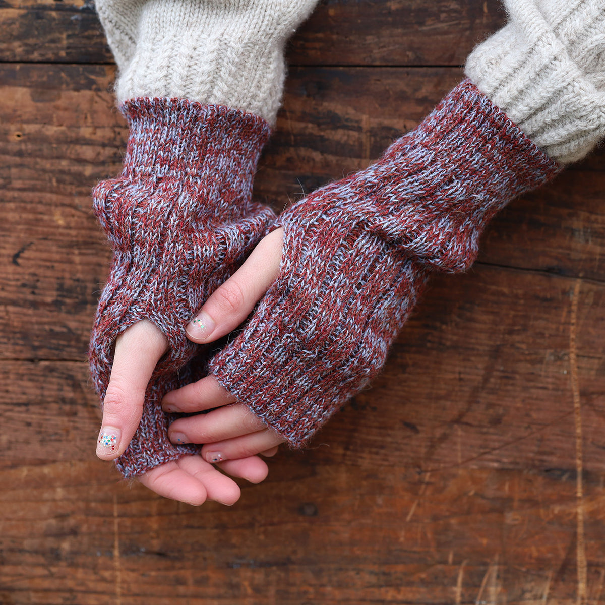 Fingerless Mits - 100% Baby Alpaca - Two Tone Melange (Youth-Adult)