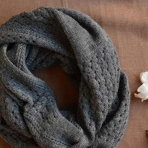 No End Drop Stitch Scarf - 100% Baby Alpaca - Medium Grey (Adults)