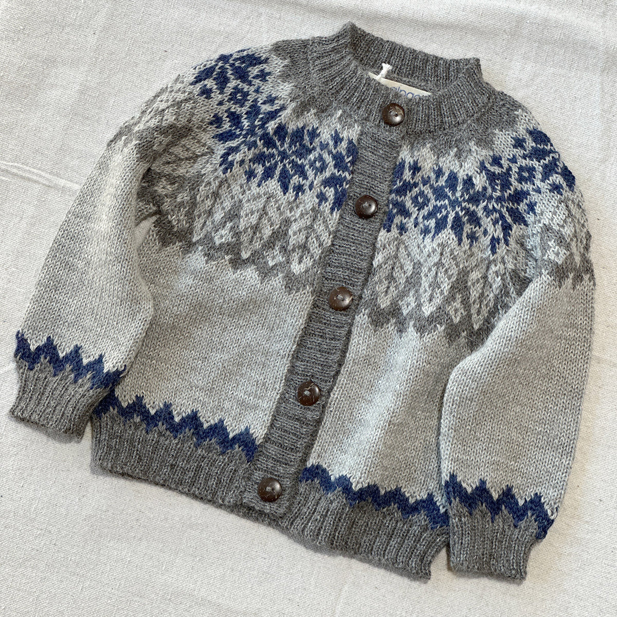 Islandia Cardigan in Baby Alpaca - Grey/Navy (6m-4y)